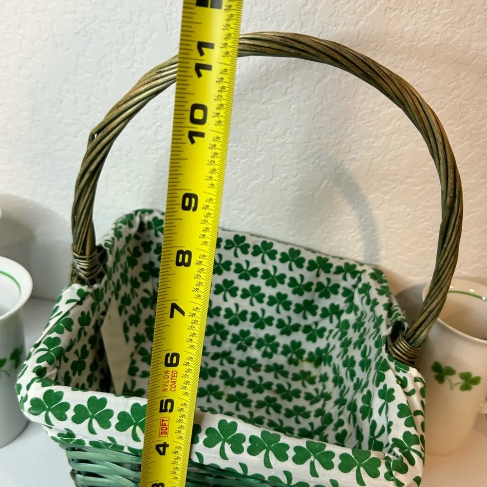 Vintage Irish Coffee set, porcelain transferware bowl, shamrock basket bundle